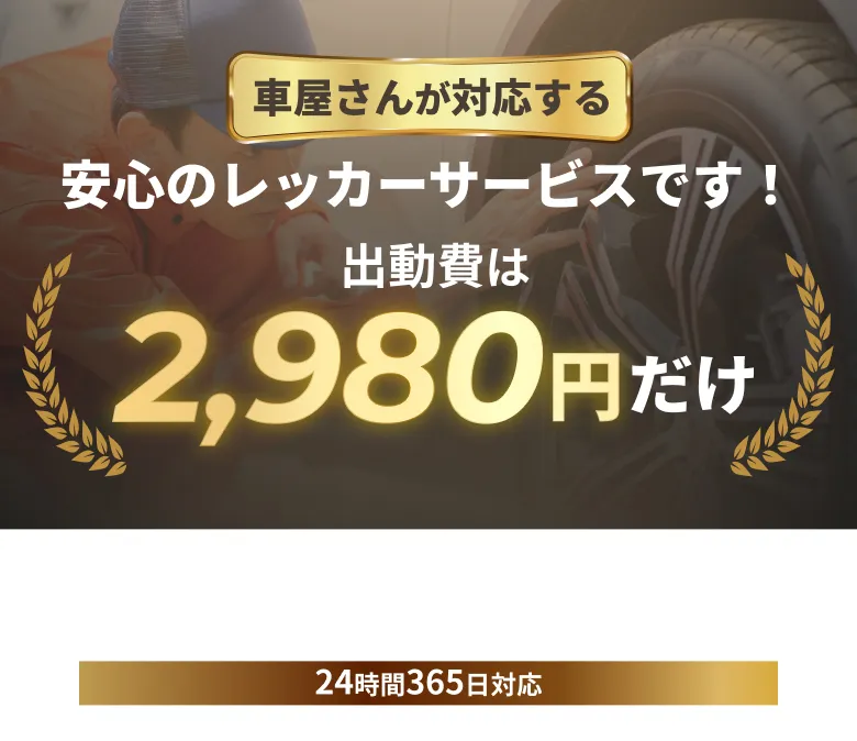 車の専門スタッフが対応し、出動費用が明確に決まっているレッカーサービスであることを示す案内
    